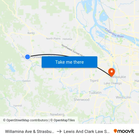 Willamina Ave & Strasburg Dr to Lewis And Clark Law School map