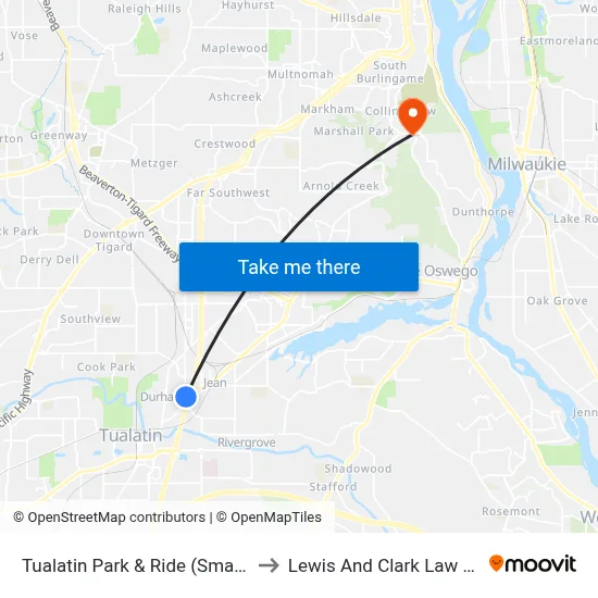 Tualatin Park & Ride (Smart Stop) to Lewis And Clark Law School map