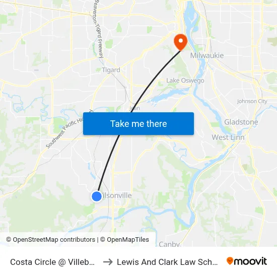 Costa Circle @ Villebois to Lewis And Clark Law School map