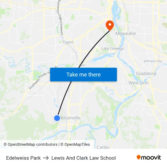 Edelweiss Park to Lewis And Clark Law School map