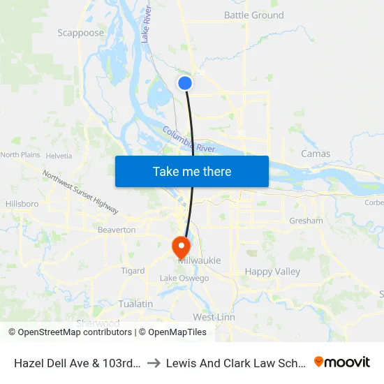 Hazel Dell Ave & 103rd St to Lewis And Clark Law School map