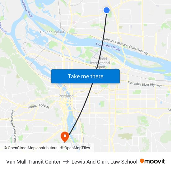 Van Mall Transit Center to Lewis And Clark Law School map