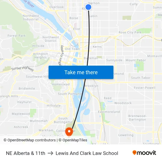 NE Alberta & 11th to Lewis And Clark Law School map