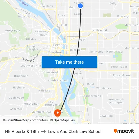 NE Alberta & 18th to Lewis And Clark Law School map