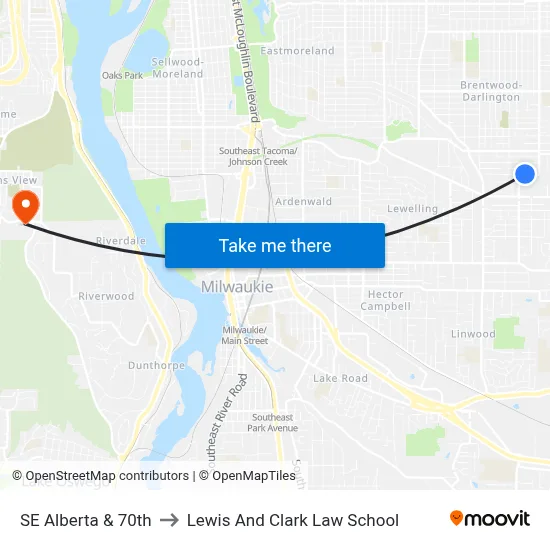 SE Alberta & 70th to Lewis And Clark Law School map