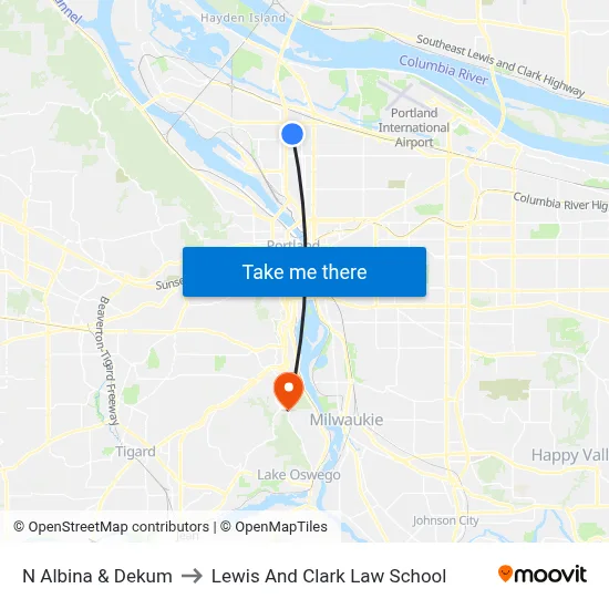 N Albina & Dekum to Lewis And Clark Law School map