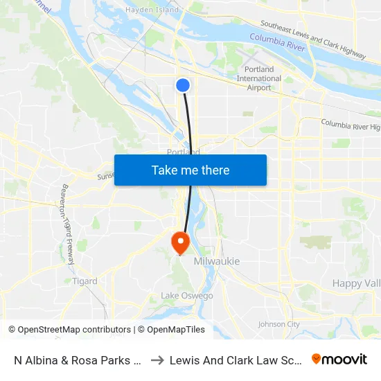 N Albina & Rosa Parks Way to Lewis And Clark Law School map