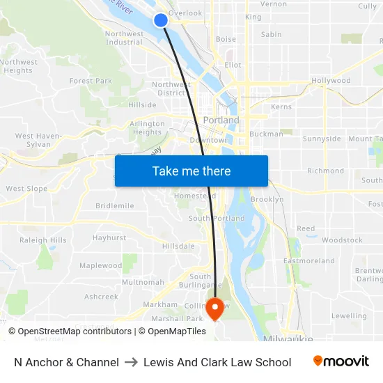N Anchor & Channel to Lewis And Clark Law School map