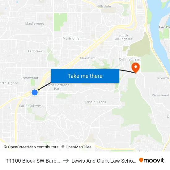 11100 Block SW Barbur to Lewis And Clark Law School map