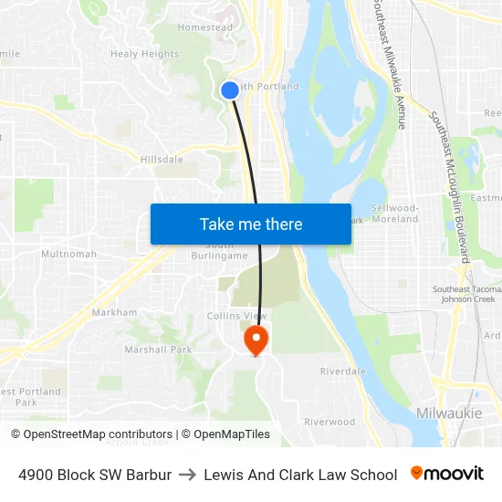 4900 Block SW Barbur to Lewis And Clark Law School map