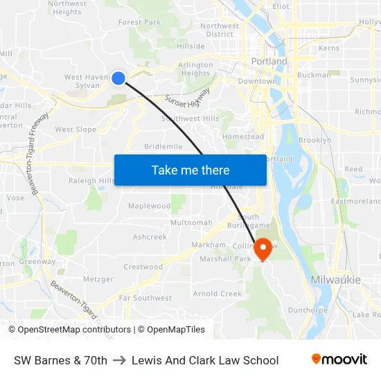 SW Barnes & 70th to Lewis And Clark Law School map