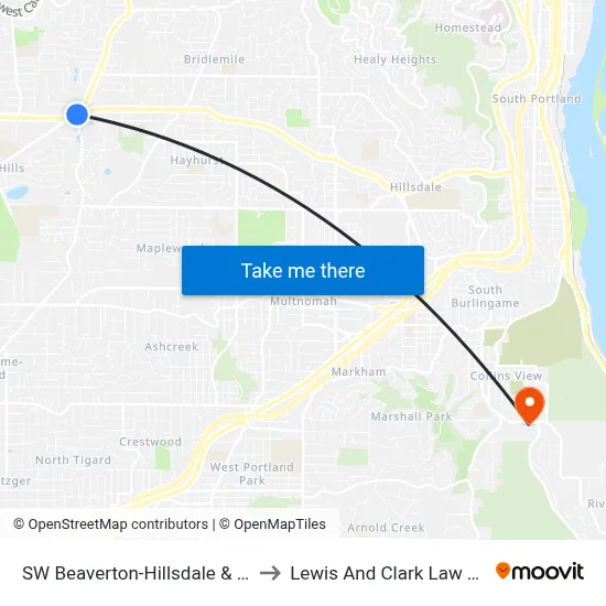 SW Beaverton-Hillsdale & Oleson to Lewis And Clark Law School map