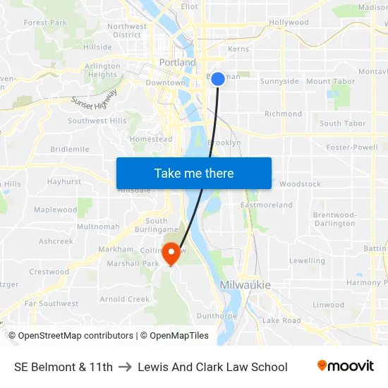 SE Belmont & 11th to Lewis And Clark Law School map