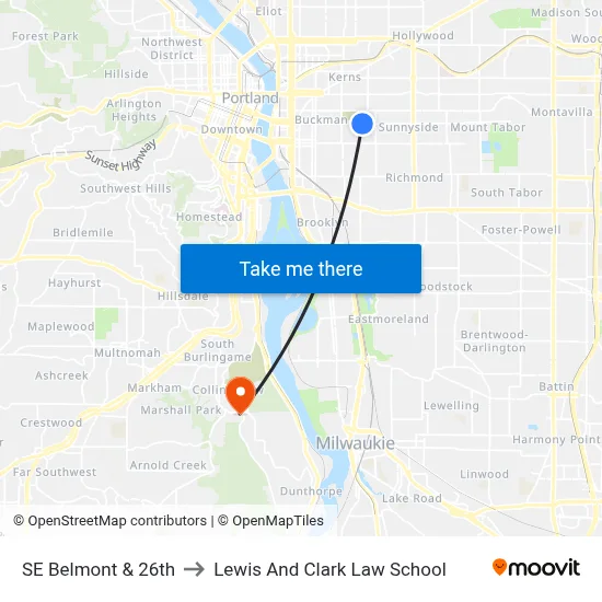 SE Belmont & 26th to Lewis And Clark Law School map