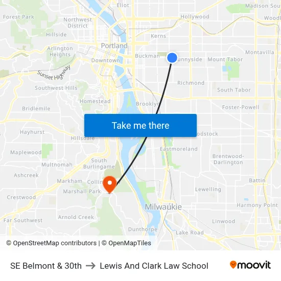 SE Belmont & 30th to Lewis And Clark Law School map