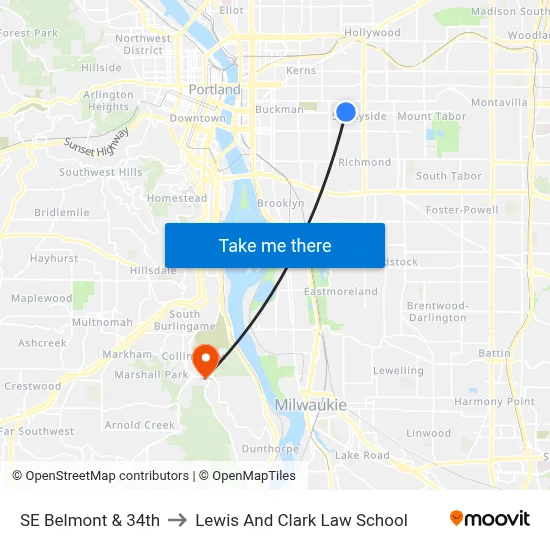 SE Belmont & 34th to Lewis And Clark Law School map