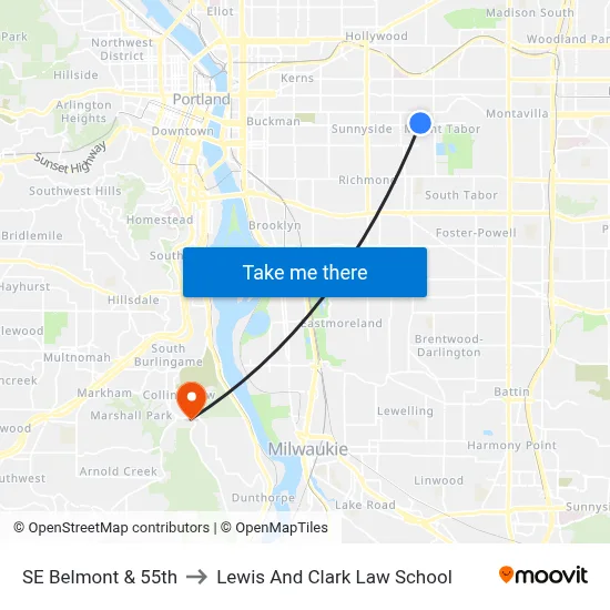 SE Belmont & 55th to Lewis And Clark Law School map