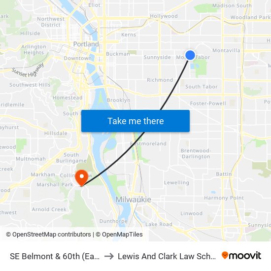 SE Belmont & 60th (East) to Lewis And Clark Law School map