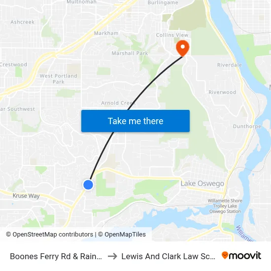 Boones Ferry Rd & Rainbow to Lewis And Clark Law School map
