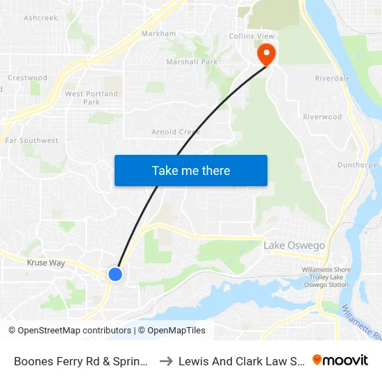 Boones Ferry Rd & Spring Lane to Lewis And Clark Law School map