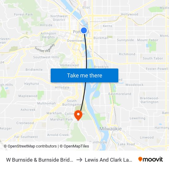 W Burnside & Burnside Bridge (West) to Lewis And Clark Law School map