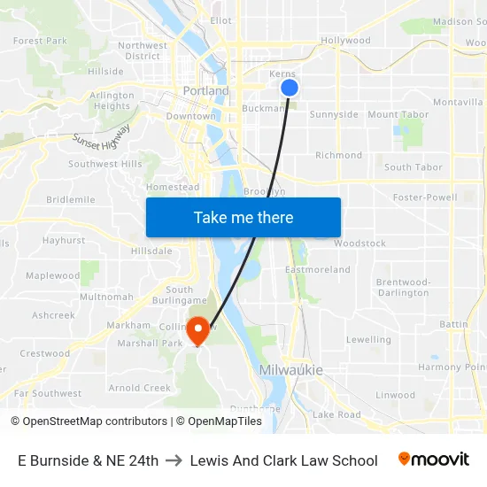 E Burnside & NE 24th to Lewis And Clark Law School map
