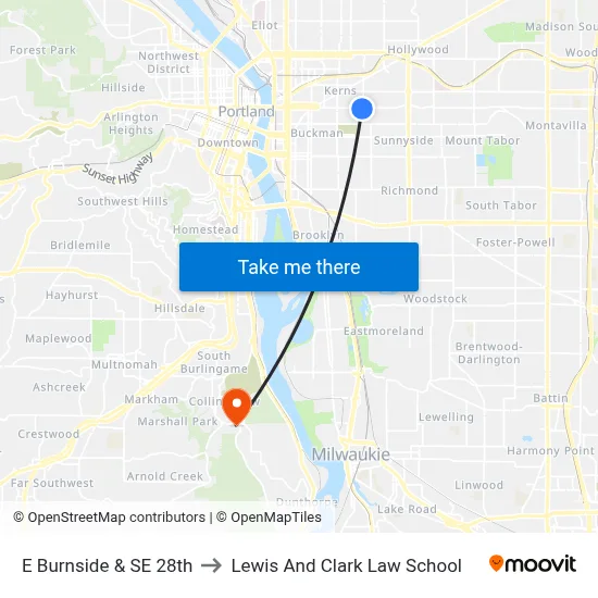 E Burnside & SE 28th to Lewis And Clark Law School map