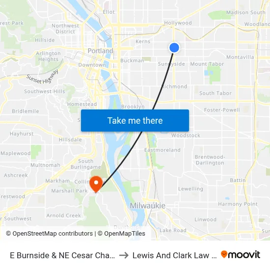 E Burnside & NE Cesar Chavez Blvd to Lewis And Clark Law School map