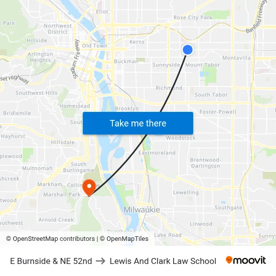 E Burnside & NE 52nd to Lewis And Clark Law School map