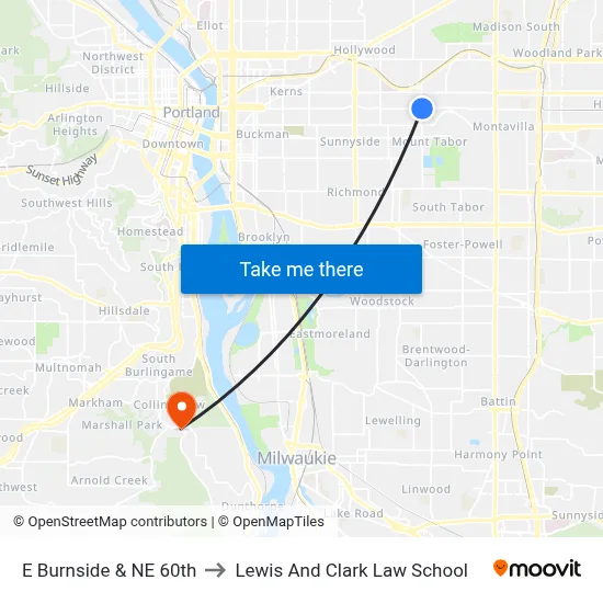 E Burnside & NE 60th to Lewis And Clark Law School map