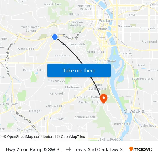 Hwy 26 on Ramp & SW Skyline to Lewis And Clark Law School map