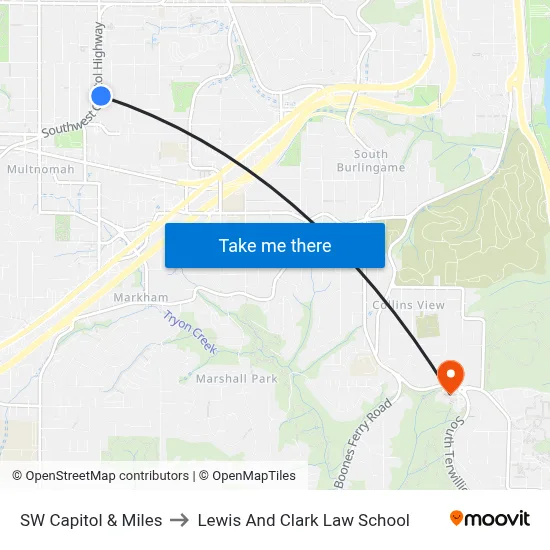 SW Capitol & Miles to Lewis And Clark Law School map