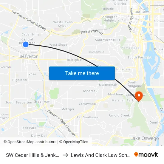 SW Cedar Hills & Jenkins to Lewis And Clark Law School map