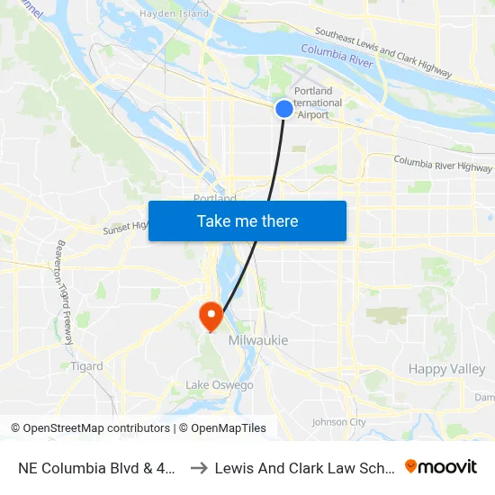 NE Columbia Blvd & 42nd to Lewis And Clark Law School map