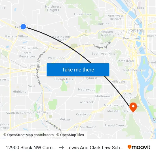 12900 Block NW Cornell to Lewis And Clark Law School map