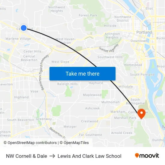 NW Cornell & Dale to Lewis And Clark Law School map