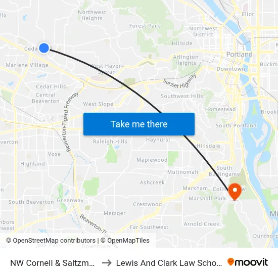 NW Cornell & Saltzman to Lewis And Clark Law School map