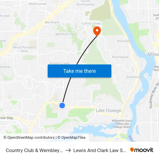 Country Club & Wembley Park to Lewis And Clark Law School map