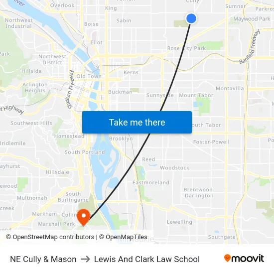 NE Cully & Mason to Lewis And Clark Law School map