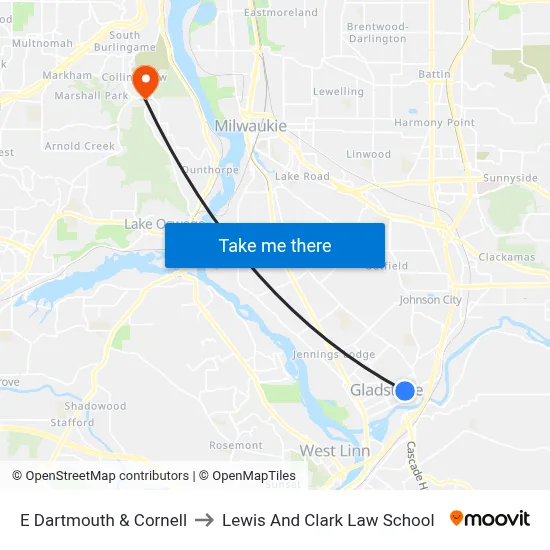 E Dartmouth & Cornell to Lewis And Clark Law School map