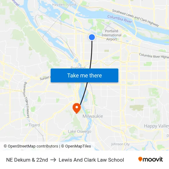 NE Dekum & 22nd to Lewis And Clark Law School map