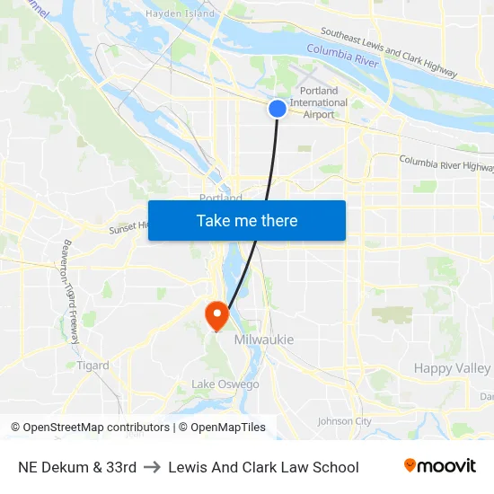 NE Dekum & 33rd to Lewis And Clark Law School map
