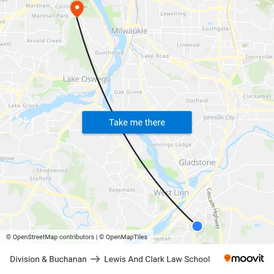 Division & Buchanan to Lewis And Clark Law School map