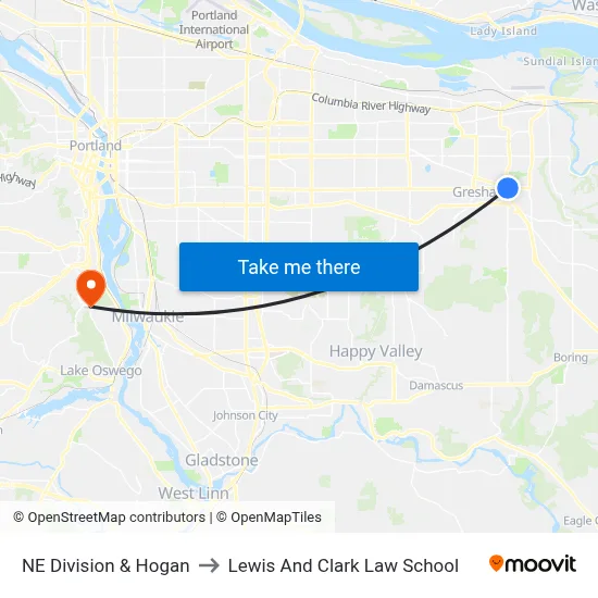 NE Division & Hogan to Lewis And Clark Law School map
