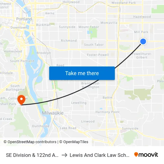 SE Division & 122nd Ave to Lewis And Clark Law School map