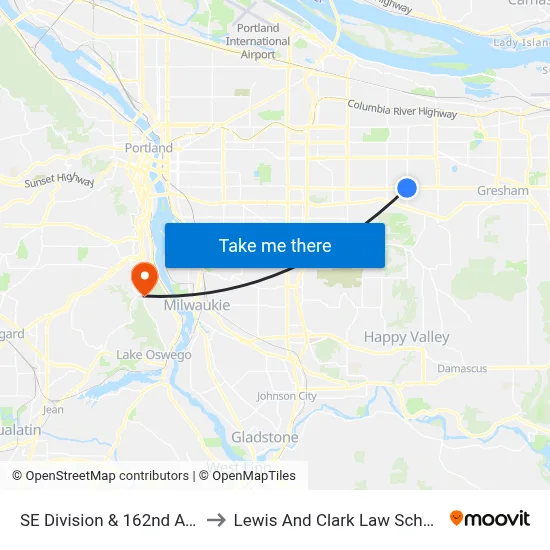 SE Division & 162nd Ave to Lewis And Clark Law School map