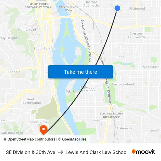 SE Division & 30th Ave to Lewis And Clark Law School map