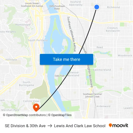SE Division & 30th Ave to Lewis And Clark Law School map