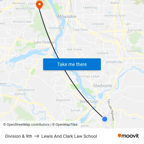Division & 9th to Lewis And Clark Law School map