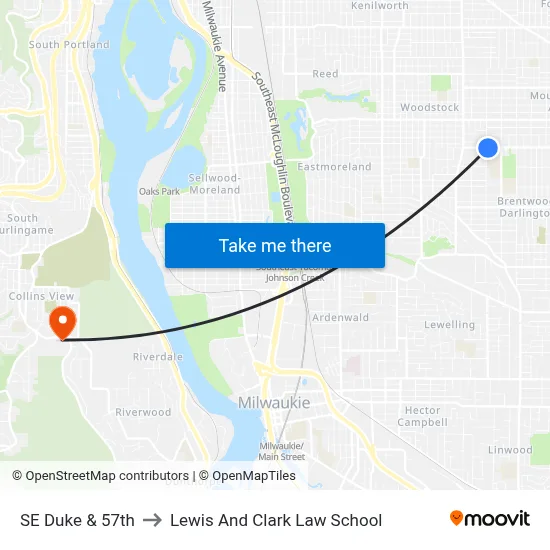 SE Duke & 57th to Lewis And Clark Law School map